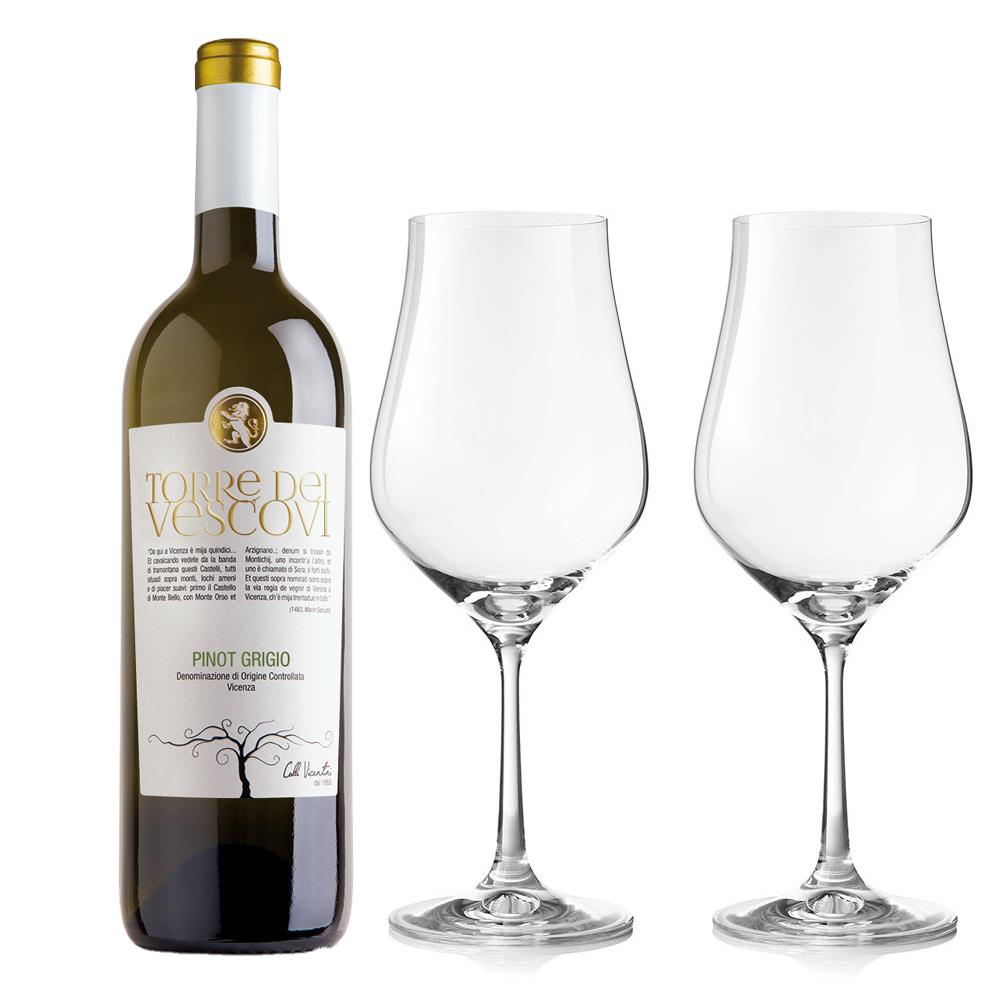 Torre dei Vescovi Pinot Grigio 75cl White Wine And Crystal Classic Collection Wine Glasses